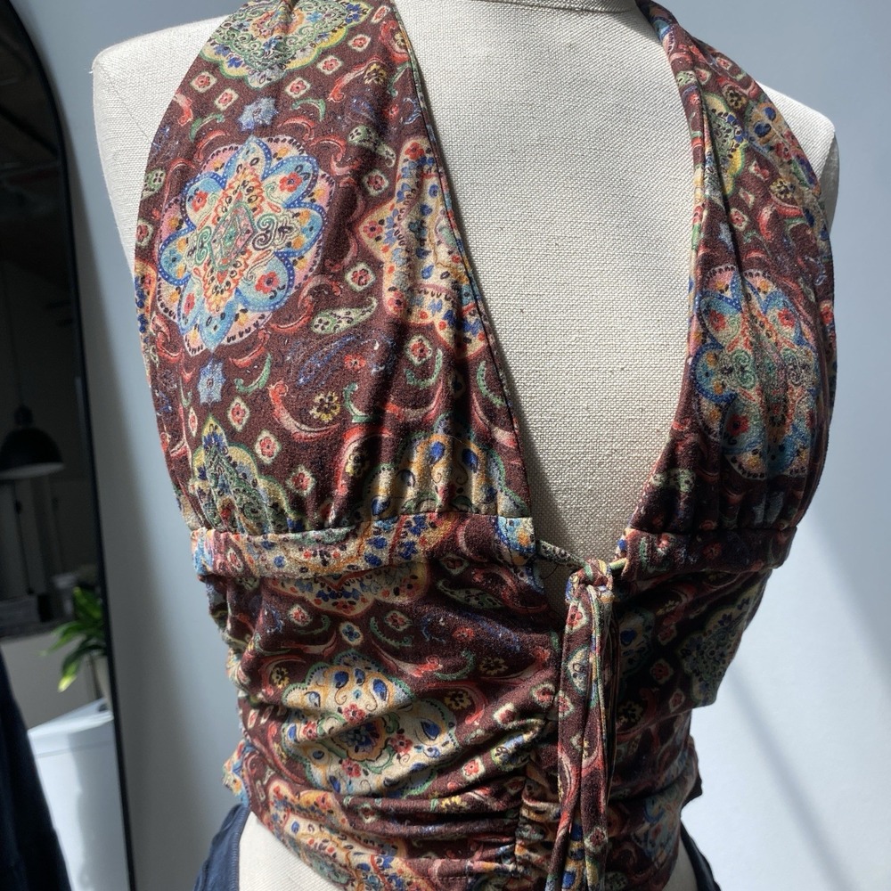 Cider Bohemian Paisley Print Halter Tie Top Size Medium Western Fall 1648 - Picture 3 of 8